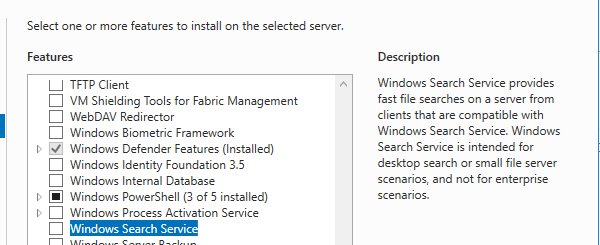 Windows Search Role in Server 2016